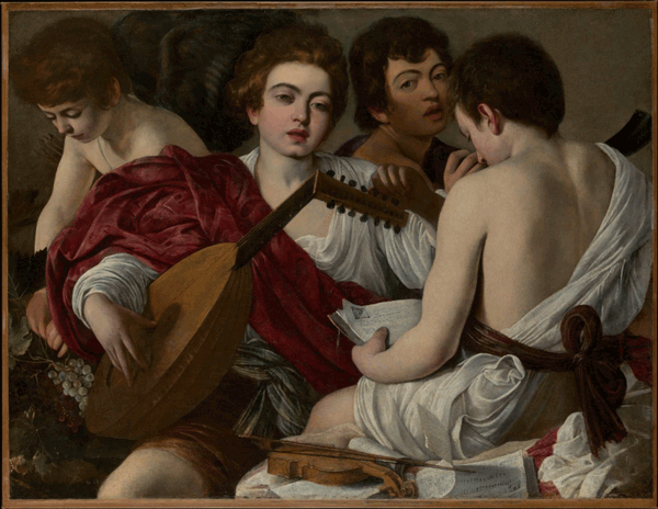 Els músics, Caravaggio, 1595, Open Access for Scholarly Content (OASC) via Met website.