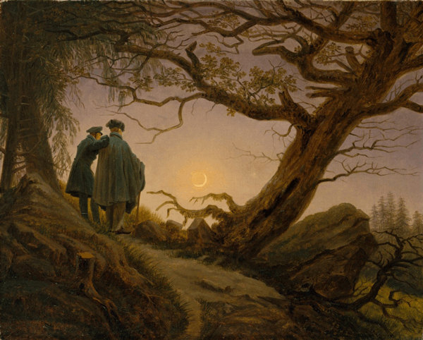 Dos homes contemplant la lluna, Caspar David Friedrich, 1825-1830, Open Access for Scholarly Content (OASC) via Met website.